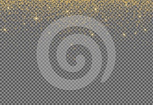 Gold glitter particles isolate on png or transparent  background with sparkling  snow, star light  for Christmas, New Year,