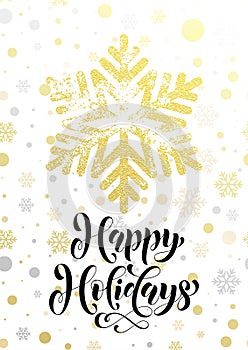 Gold glitter pattern Happy Holidays text lettering greeting card