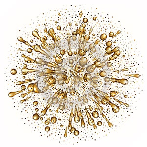 Gold glitter powder explosion. Golden dust and spark particles splash or shimmer burst.