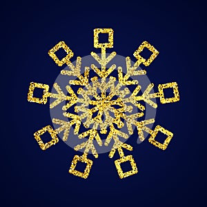 Gold glitter snowflake on dark blue background