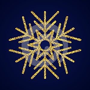 Gold glitter snowflake on dark blue background