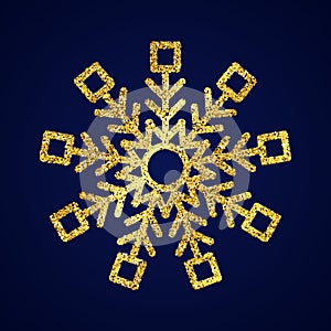 Gold glitter snowflake on dark blue background