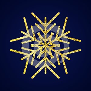 Gold glitter snowflake on dark blue background