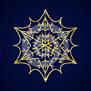 Gold glitter snowflake on dark blue background