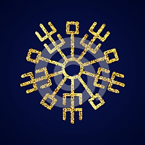 Gold glitter snowflake on dark blue background