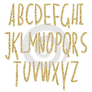 Gold glitter sparkling alphabet. Decorative golden luxury letters . Shiny glam abstract abc. Goden glitter text good for sale, h