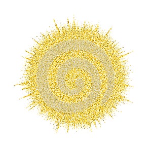 Gold glitter splash or golden glittering cicrle splatter texture vector background