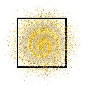 Gold glitter spray with frame. Golden sparkles vector isolated on background. Star dust texture, lig