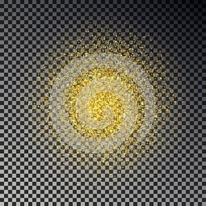 Gold glitter spray vector. Golden sparkles isolated on transparent background. Star dust texture, li