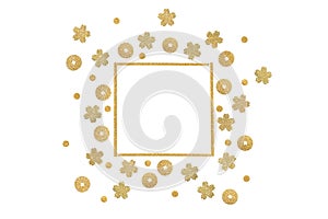 Gold glitter square frame paper cut background