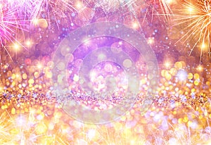 Gold Glitter Stars Fireworks Background