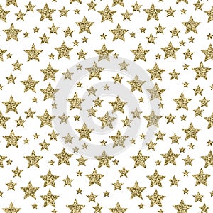 Gold glitter stars on seamless background