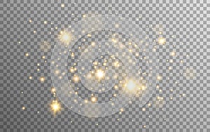 Gold glitter and stars on transparent background. Golden particles with stardust. Magic lights composition. Special