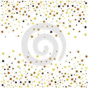 Gold glitter stars on white background.