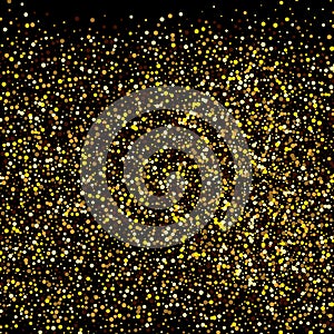 Gold glitter texture on a black background. Holiday background. Golden explosion of confetti. Design element. Vector