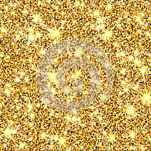 Gold glitter texture. Golden sparcle background. Luxory backdrop. Amber particles. Fashion gleam pattern for design