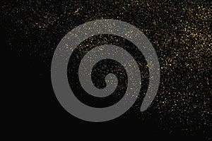 Gold Glitter Texture Isolated On Black. Amber Particles Color. Celebratory Background. Golden Explosion Of Confetti. Design