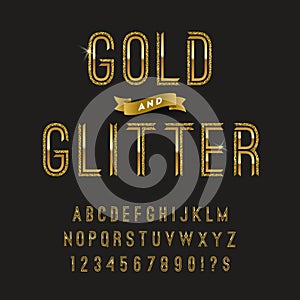 Gold and glitter typeface. Vector golden font design,