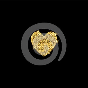 Gold glitter vector heart. Golden sparcle St. Valentines day card. Luxouy design element. Amber particles on black