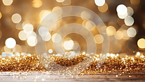 Gold glitter vintage lights bokeh background. Christmas and New Year