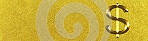Gold glittering background with dollar sign. Keeping money and investment concept. Banner