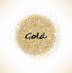 Gold glittering circle on white background