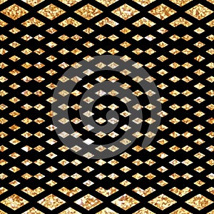 Gold glittering diagonal lines pattern on black background. Classic pattern. Vector design