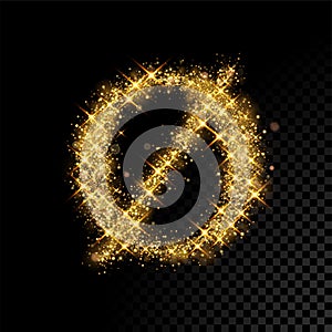 Gold glittering letter O minuscule on black background