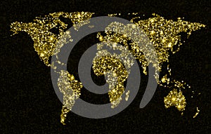 Gold glittering light world map