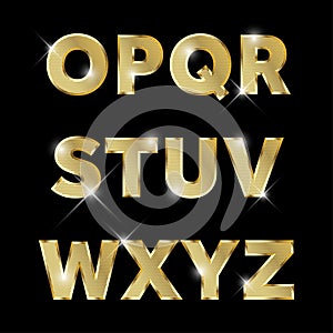 Gold glittering metal alphabet set O to Z uppercase.