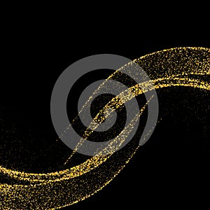 Gold glittering stars dust trail sparkling particles on black background. Space comet tail. Vector illustration eps10