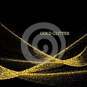 Gold glittering stars dust trail sparkling particles on black background. Space comet tail. Vector illustration eps10