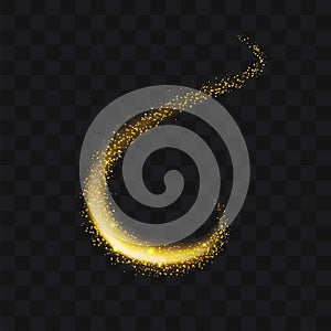 Gold glittering trail sparkling stardust abstract particles on b