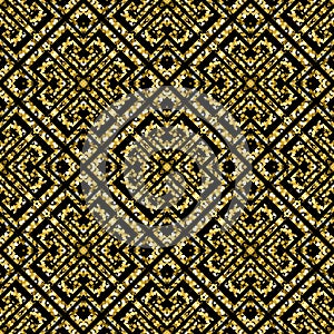 Gold glittery shiny greek vector seamless pattern. Ornate luxury ancient textured background. Geometric repeat glitters