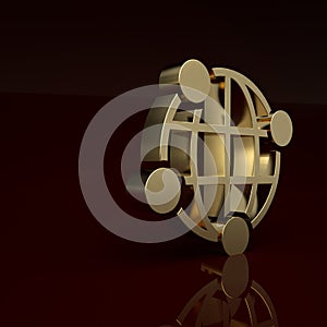 Gold Global technology or social network icon isolated on brown background. Minimalism concept. 3D render illustration