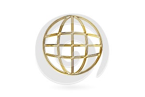 Gold globe Icon isolated on white background. Go to web symbol icon. 3D rendering