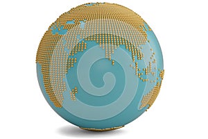 Gold globe isolated on white background 3D illustration.