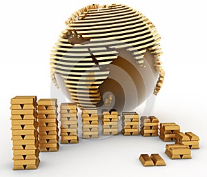 Gold globe with many bullions photo