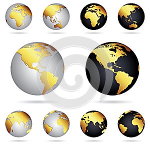 Gold globes of planet Earth