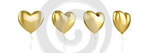 Gold glossy 3D three-dimensional heart balloon isolated on a white background