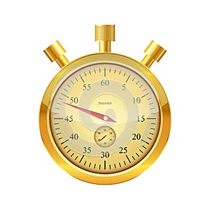 Gold glossy stopwatch. Vector illustration.