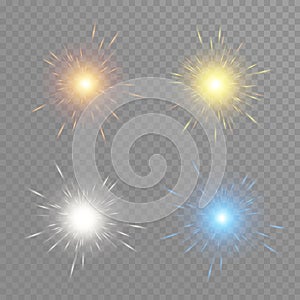 Gold glow particles bokeh. Glitter effect. Burst with sparkles.Golden Sparkling Glitters and Stars. Vector Festive