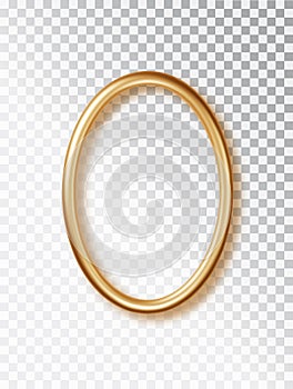 Gold glowing frame with shadows isolated on transparent background. Golden luxury realistic oval border with a place for