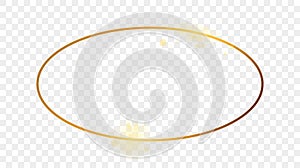 Gold glowing oval shape frame isolated on transparent background