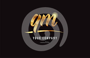 gold alphabet letter qm q m logo combination icon design photo
