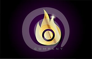 Gold golden flames O alphabet letter logo design. Creative icon template for business and company