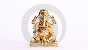 Gold Golden Hindu God Ganesha Ganesh Elephant Head Religious Wealth Luxury Art White Background