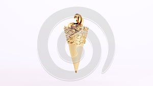 Gold Golden Ice Cream Cone Art White Background