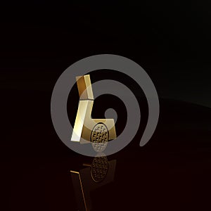 Gold Golf club with ball icon isolated on brown background. Minimalism concept. 3d illustration 3D render
