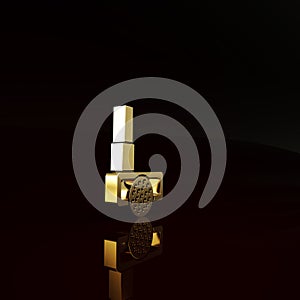 Gold Golf club with ball icon isolated on brown background. Minimalism concept. 3d illustration 3D render